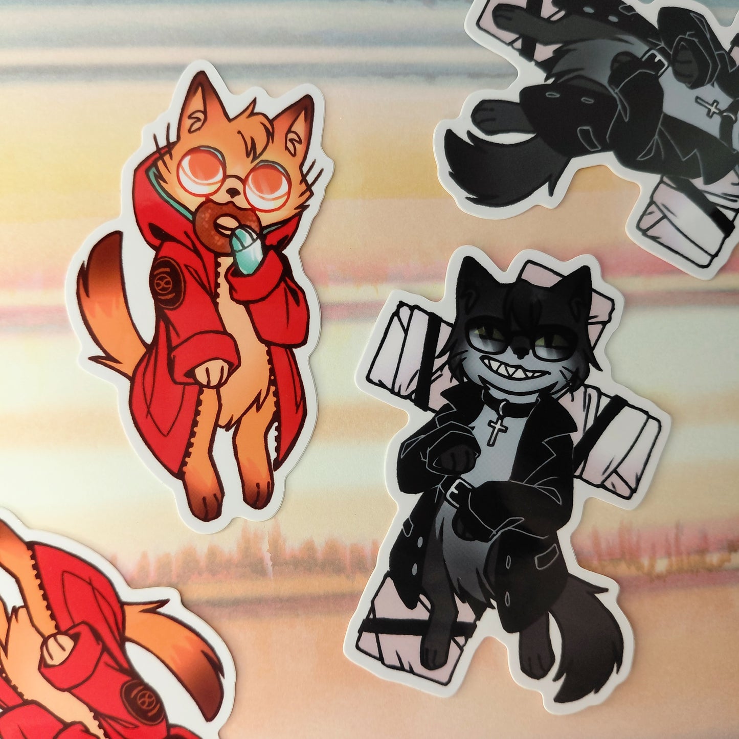 Trigun Vash and Wolfwood Cat Stickers